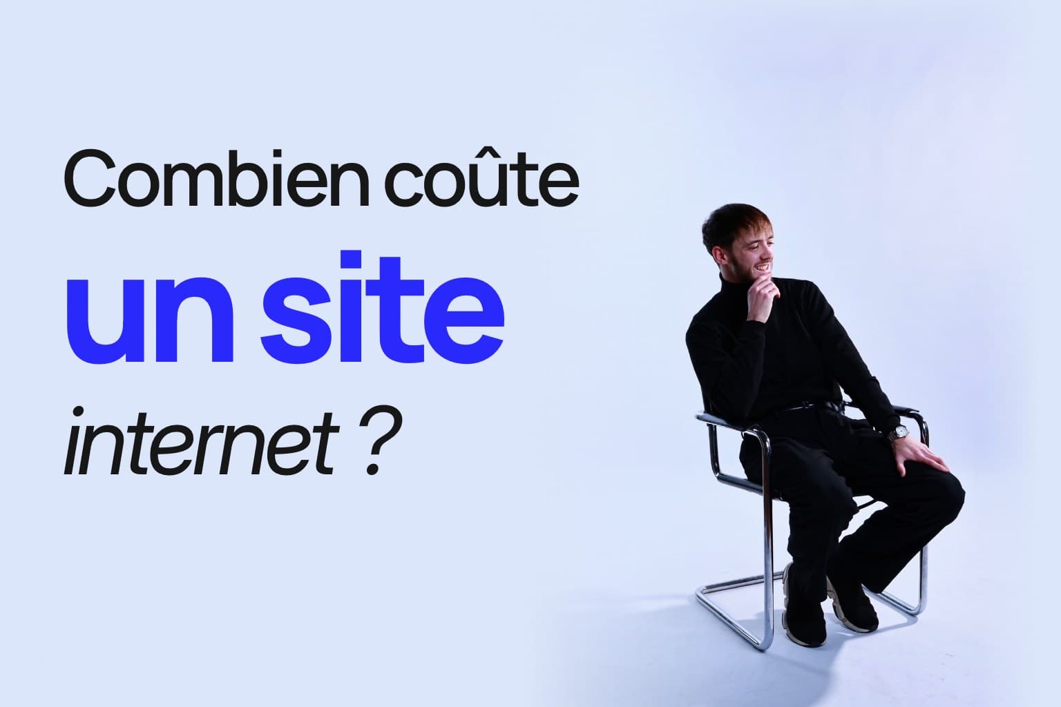 Combien coûte un site internet ? Un titre en grand, un portrait de Bryan Mourier assis